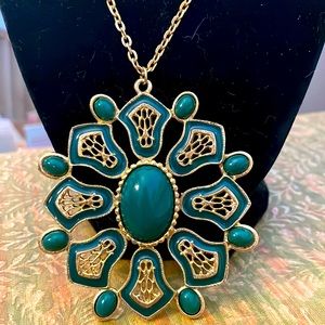 Green and Gold Statement Pendant Necklace
